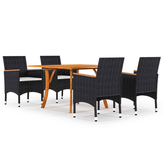 vidaXL 5 Piece Garden Dining Set with Cushions Poly Rattan Black