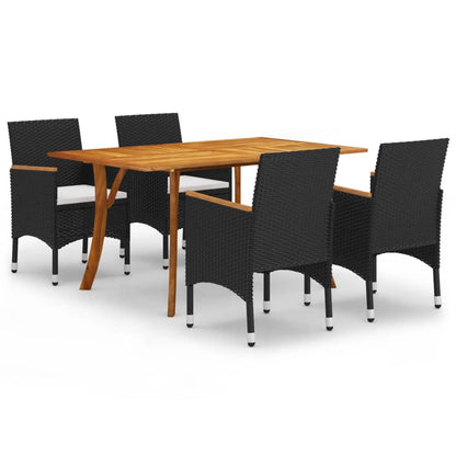 vidaXL 5 Piece Garden Dining Set with Cushions Poly Rattan Black