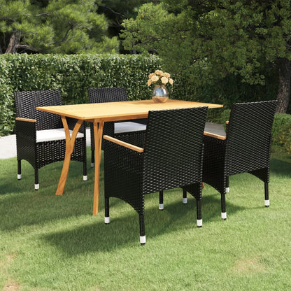 vidaXL 5 Piece Garden Dining Set with Cushions Poly Rattan Black