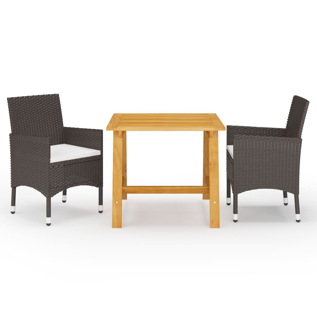 vidaXL 3 Piece Garden Dining Set with Cushions Brown