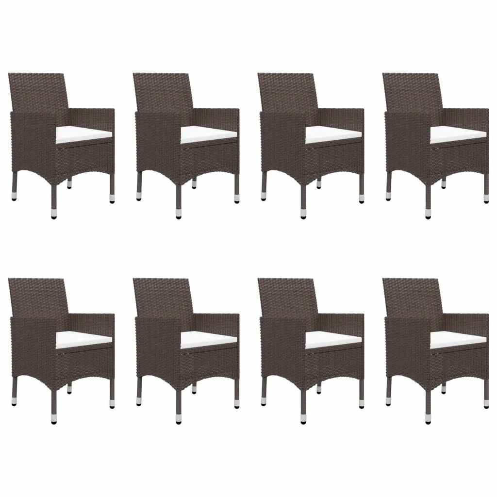 vidaXL 9 Piece Garden Dining Set Poly Rattan and Tempered Glass Brown