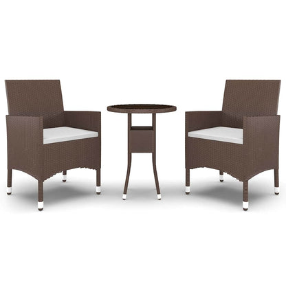 vidaXL 3 Piece Garden Bistro Set Poly Rattan and Tempered Glass Brown