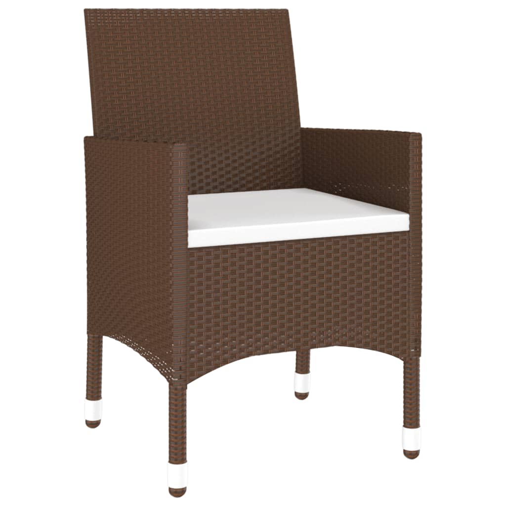 vidaXL 3 Piece Garden Bistro Set Poly Rattan and Tempered Glass Brown