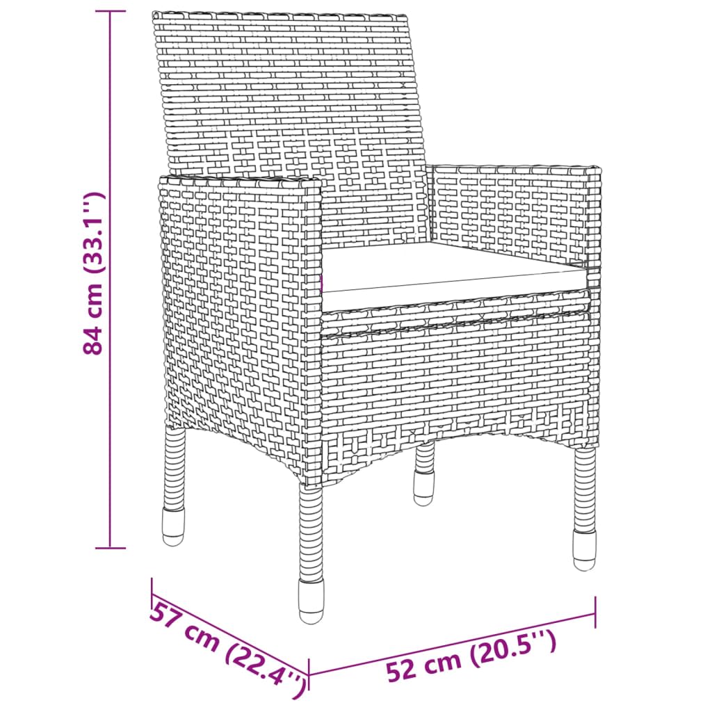 vidaXL 3 Piece Garden Bistro Set Poly Rattan and Tempered Glass Brown