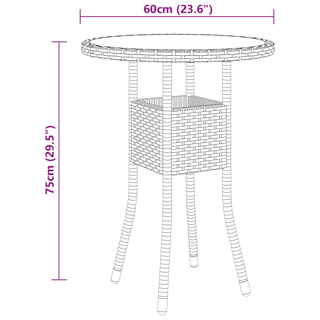 vidaXL 3 Piece Garden Bistro Set Poly Rattan and Tempered Glass Brown