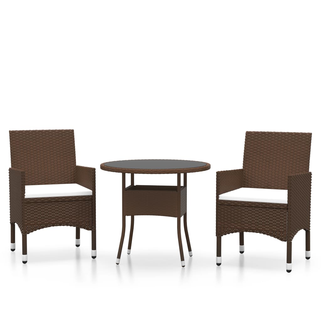 vidaXL Garden Bistro Set | Brown | Poly rattan | Standard |  Removable Covers