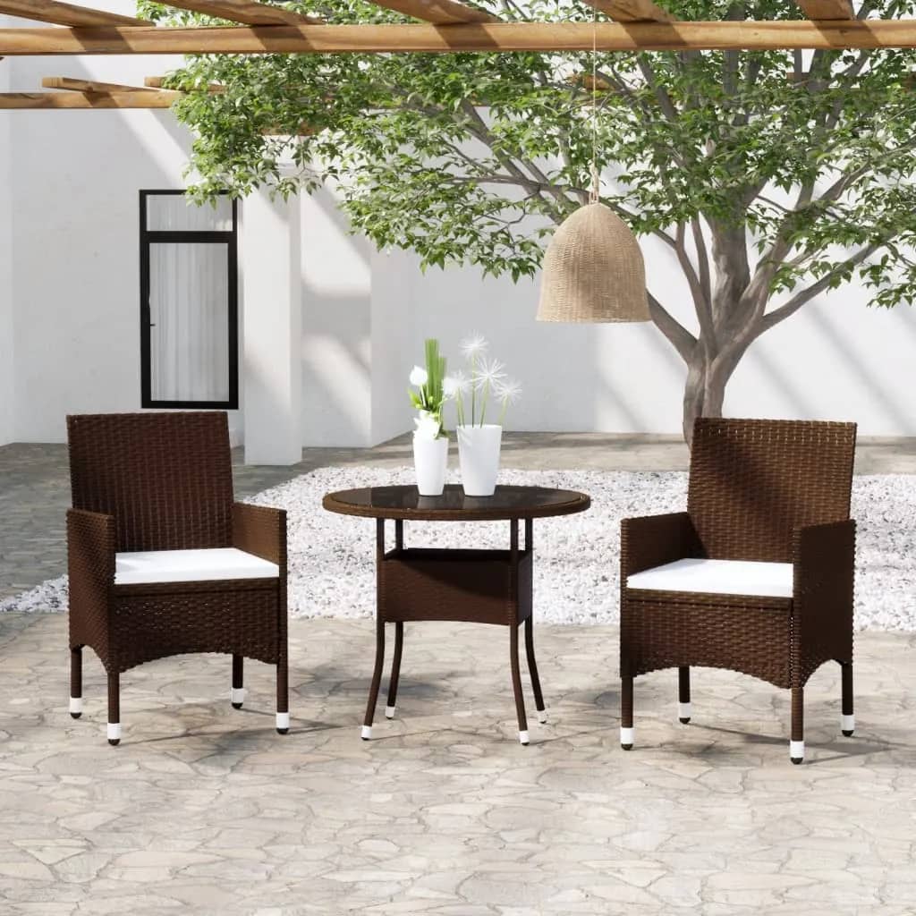 vidaXL Garden Bistro Set | Brown | Poly rattan | Standard |  Removable Covers