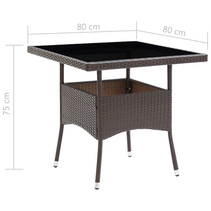 vidaXL 3 Piece Garden Dining Set Poly Rattan and Tempered Glass Brown