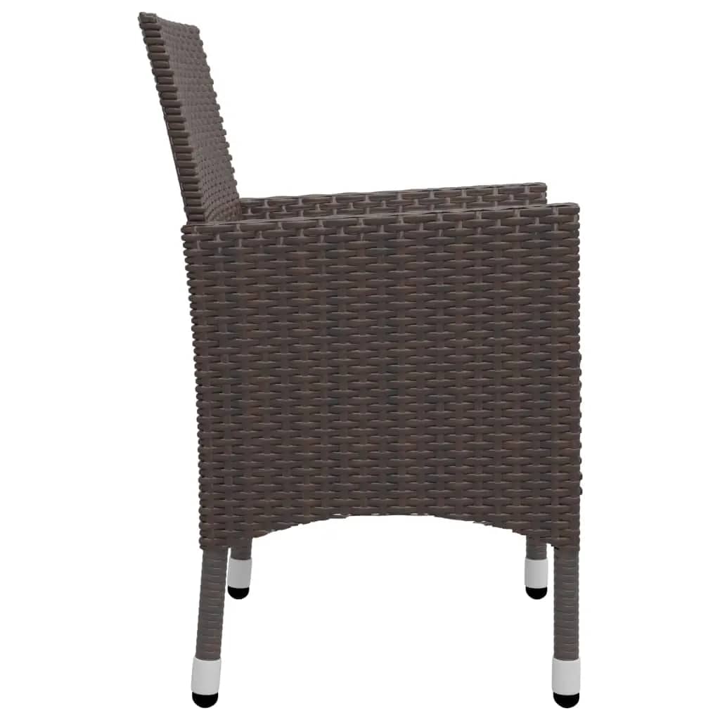 vidaXL 3 Piece Garden Dining Set Poly Rattan and Tempered Glass Brown
