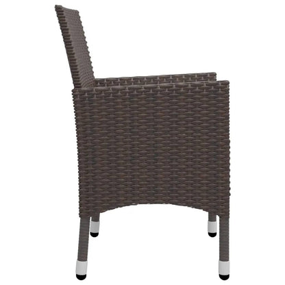 vidaXL 3 Piece Garden Dining Set Poly Rattan and Tempered Glass Brown