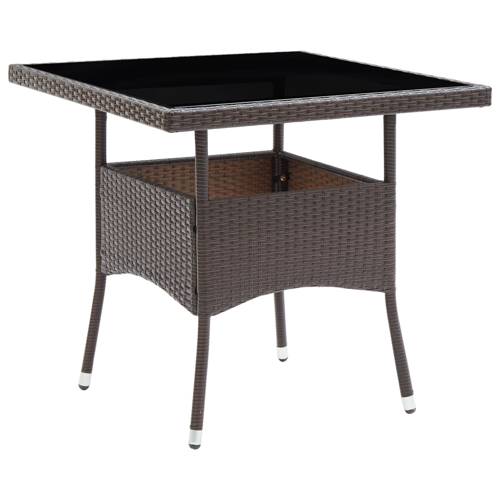 vidaXL 3 Piece Garden Dining Set Poly Rattan and Tempered Glass Brown