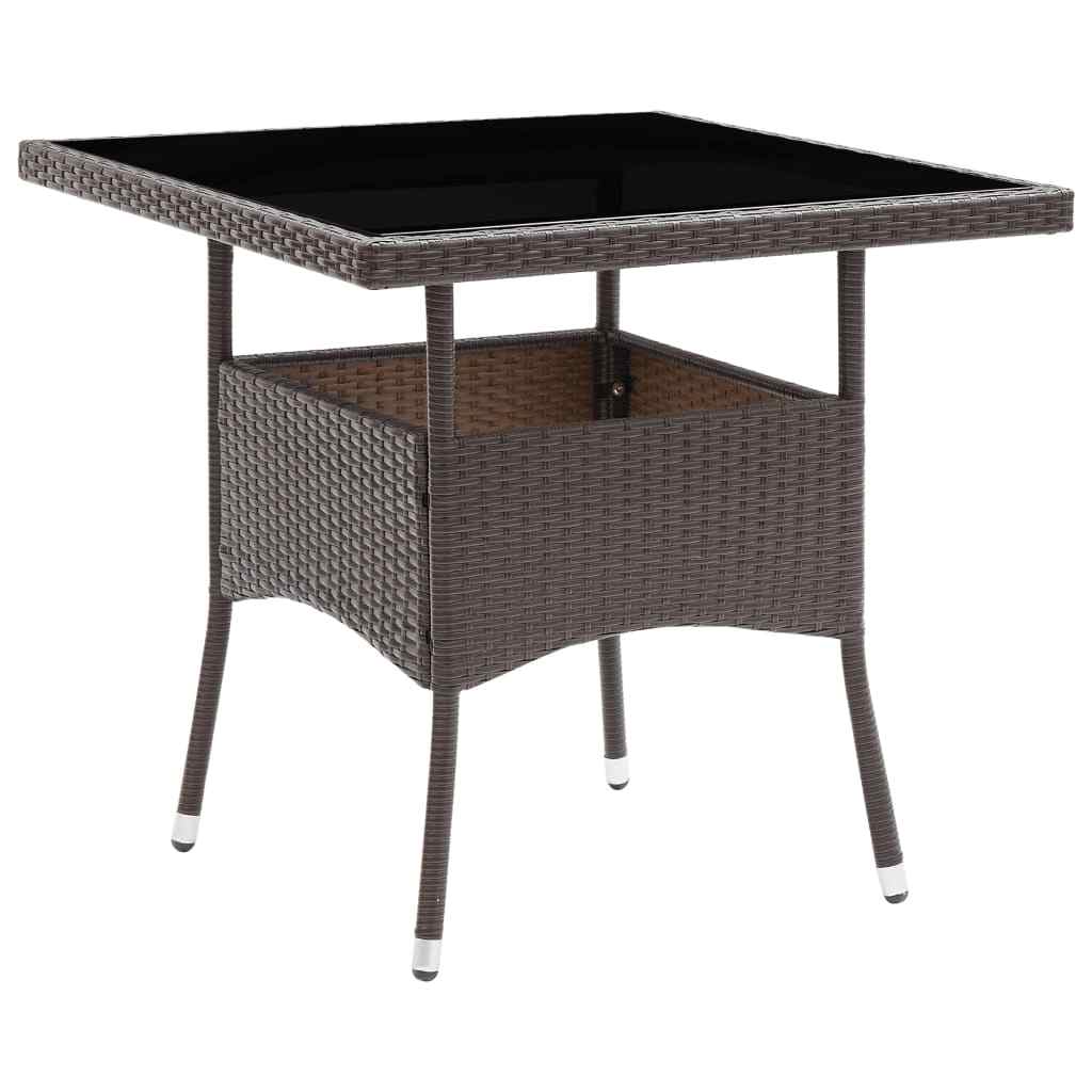vidaXL 3 Piece Garden Dining Set Poly Rattan and Tempered Glass Brown