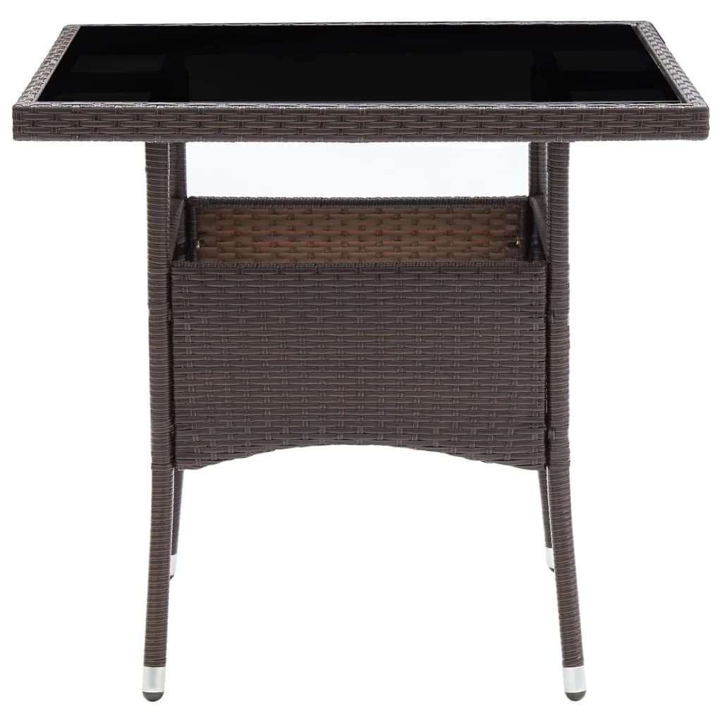 vidaXL 3 Piece Garden Dining Set Poly Rattan and Tempered Glass Brown
