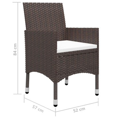 vidaXL 3 Piece Garden Dining Set Poly Rattan and Tempered Glass Brown
