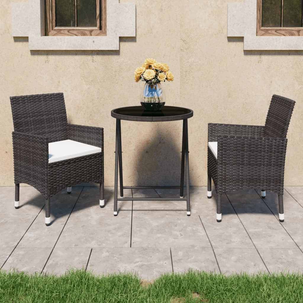 vidaXL Garden Bistro Set | Brown | Poly rattan | Medium | Removable Covers