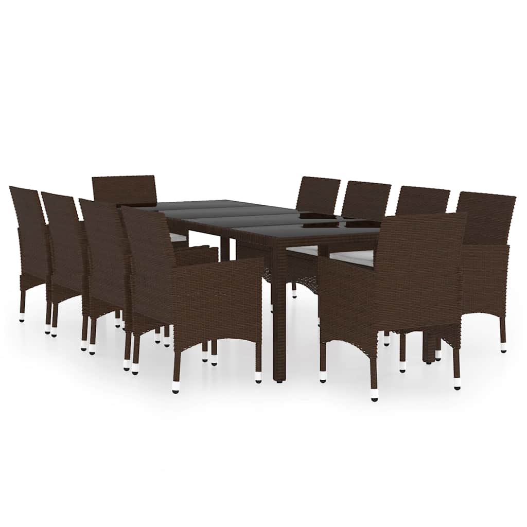 vidaXL 11 Piece Garden Dining Set Poly Rattan Brown