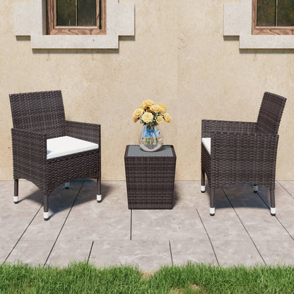 vidaXL 3 Piece Garden Bistro Set Poly Rattan and Tempered Glass Brown