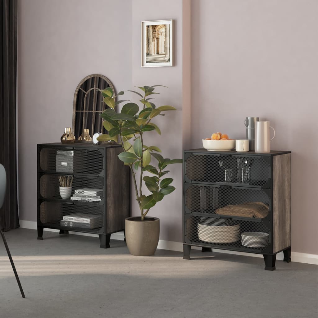 vidaXL Storage Cabinet | Set of 2 | Grey | Metal, MDF | 72 x 36 x 82 cm