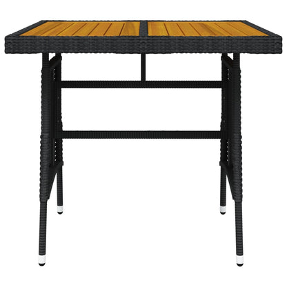 vidaXL Garden Table Black 70x70x72 cm Poly Rattan & Solid Acacia Wood