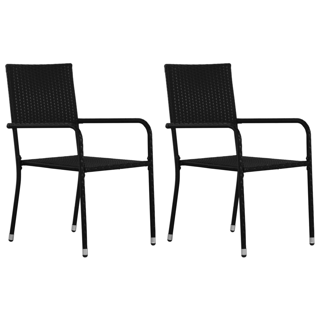 vidaXL Garden Dining Chair | Set of 2 | Black | PE rattan, steel