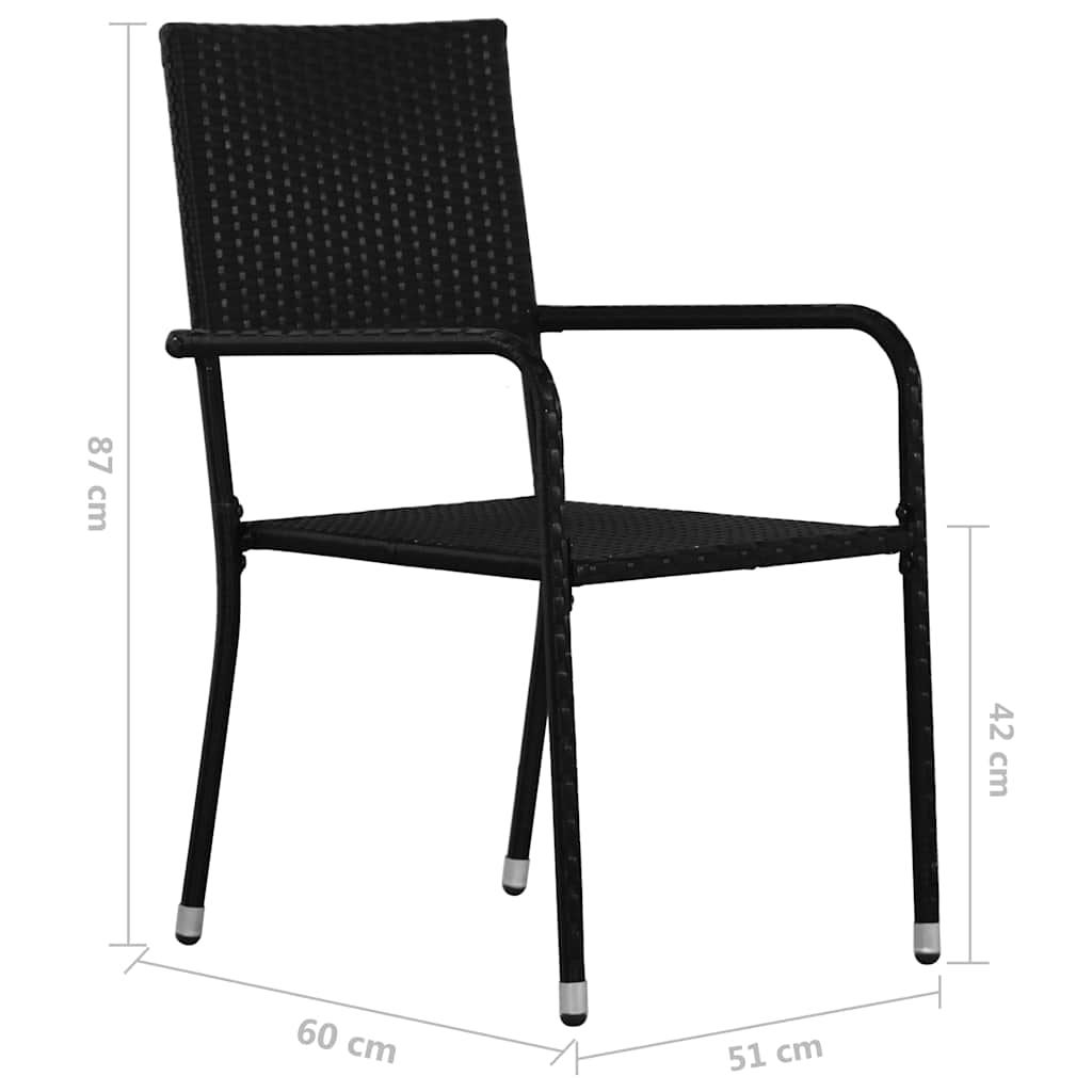 vidaXL Garden Dining Chair | Set of 4 | Black | PE rattan, steel | Medium