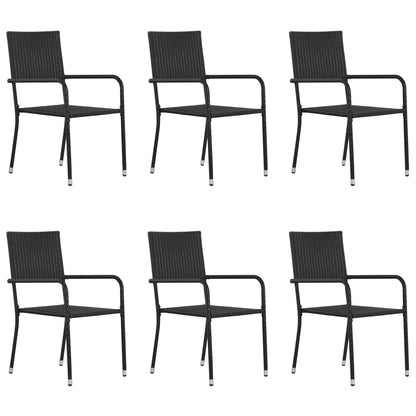 vidaXL Garden Dining Chair | Set of 6 | Black | Poly Rattan, Steel | Medium