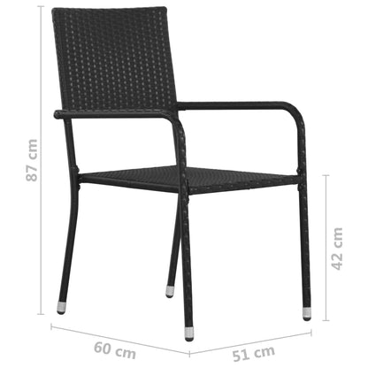 vidaXL Garden Dining Chair | Set of 6 | Black | Poly Rattan, Steel | Medium