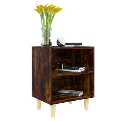 vidaXL Bed Cabinet with Solid Wood Legs Smoked Oak 40x30x50 cm