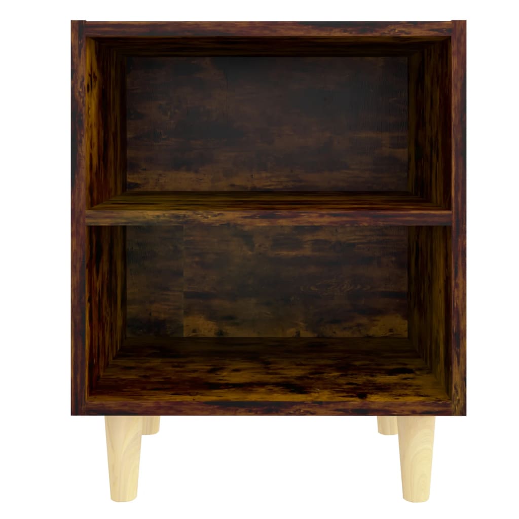 813099 vidaXL Bed Cabinets with Solid Wood Legs 2 pcs Smoked Oak 40x30x50 cm