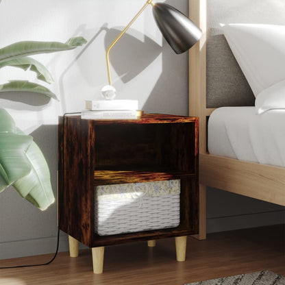 813099 vidaXL Bed Cabinets with Solid Wood Legs 2 pcs Smoked Oak 40x30x50 cm