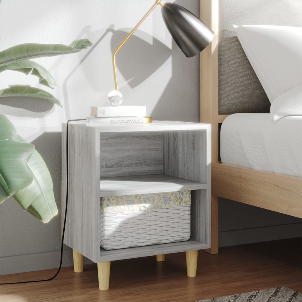 vidaXL Bed Cabinets with Solid Wood Legs 2 pcs Grey Sonoma 40x30x50 cm