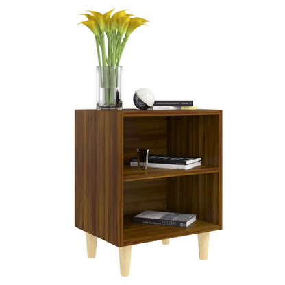 813102 vidaXL Bed Cabinet with Solid Wood Legs Brown Oak 40x30x50 cm