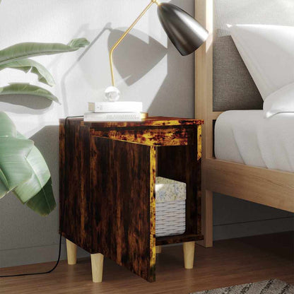 813110 vidaXL Bed Cabinet with Solid Wood Legs Smoked Oak 40x30x50 cm