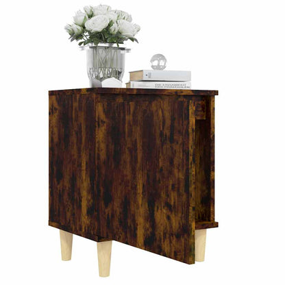 813110 vidaXL Bed Cabinet with Solid Wood Legs Smoked Oak 40x30x50 cm