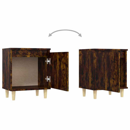 813110 vidaXL Bed Cabinet with Solid Wood Legs Smoked Oak 40x30x50 cm