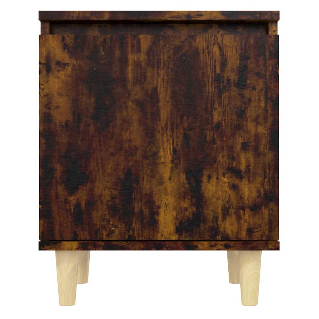 813110 vidaXL Bed Cabinet with Solid Wood Legs Smoked Oak 40x30x50 cm