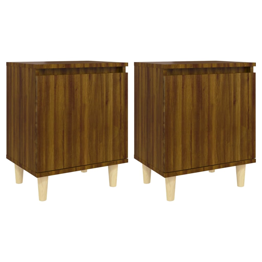 vidaXL Bed Cabinets with Solid Wood Legs 2 pcs Brown Oak 40x30x50 cm