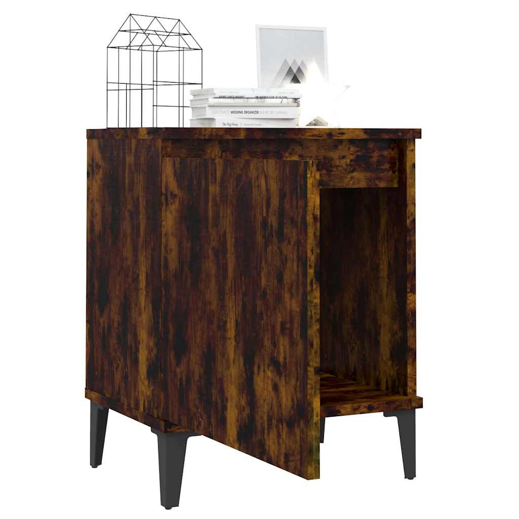 813116 vidaXL Bed Cabinet with Metal Legs Smoked Oak 40x30x50 cm