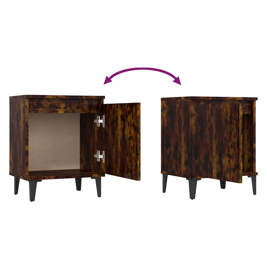 813116 vidaXL Bed Cabinet with Metal Legs Smoked Oak 40x30x50 cm