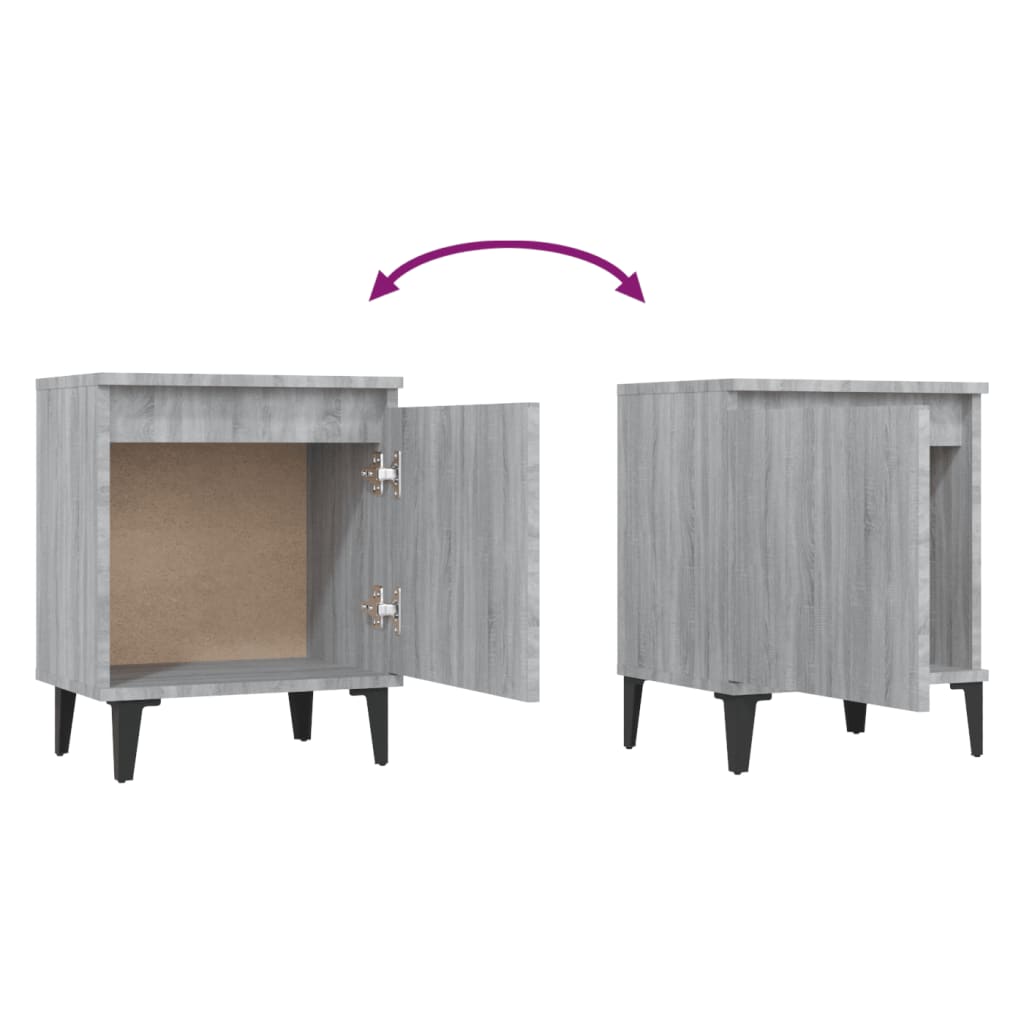 vidaXL Bed Cabinet with Metal Legs Grey Sonoma 40x30x50 cm