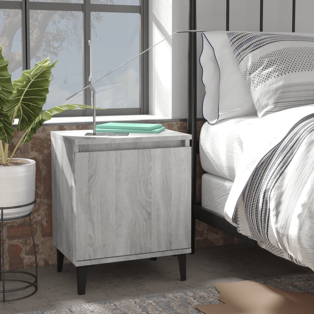 vidaXL Bed Cabinets with Metal Legs Grey Sonoma 40x30x50 cm