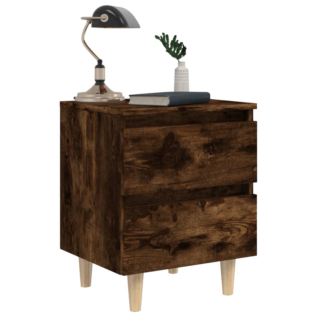 vidaXL Bed Cabinet with Solid Wood Legs Smoked Oak 40x35x50 cm