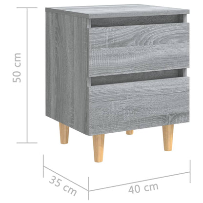 vidaXL Bed Cabinets with Solid Wood Legs 2 pcs Grey Sonoma 40x35x50 cm