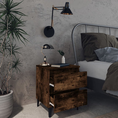 vidaXL Bed Cabinets with Metal Legs 2 pcs Smoked Oak 40x35x50 cm
