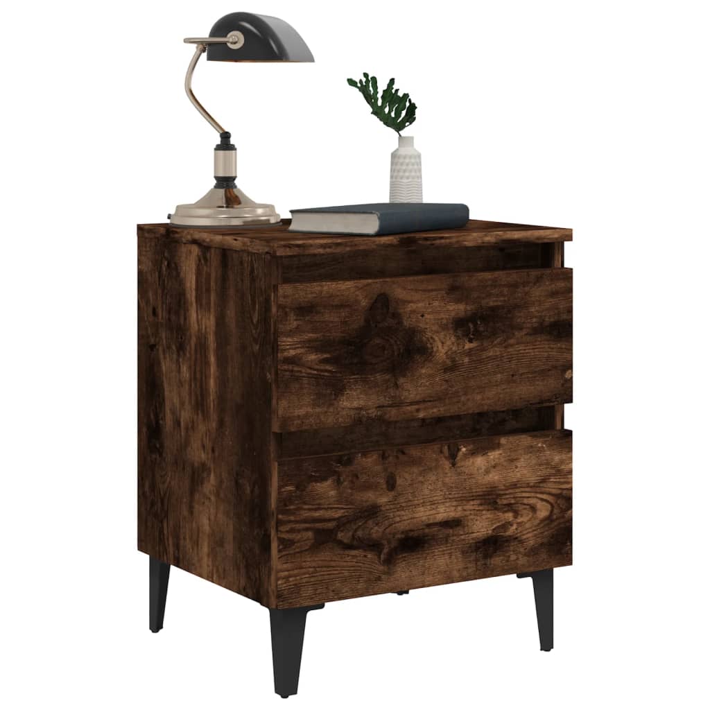 vidaXL Bed Cabinets with Metal Legs 2 pcs Smoked Oak 40x35x50 cm