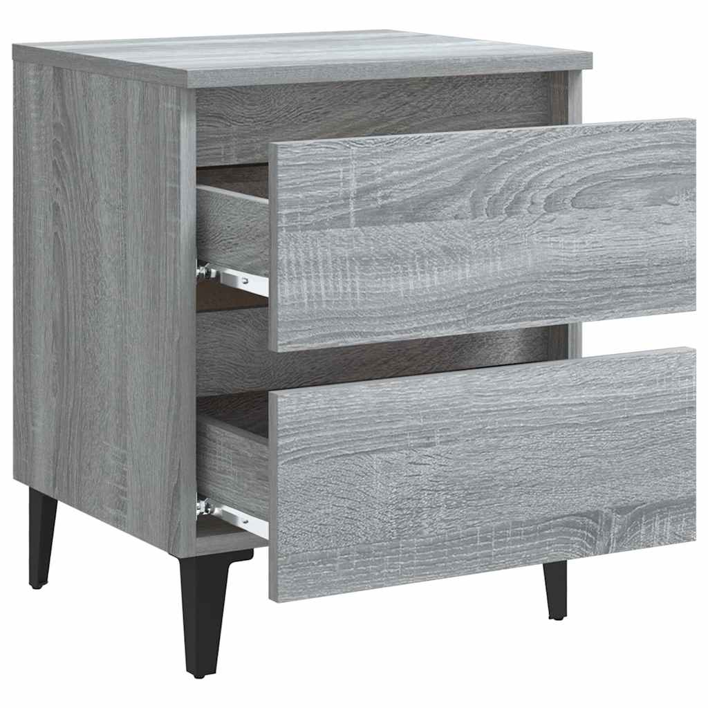 813130 vidaXL Bed Cabinet with Metal Legs Grey Sonoma 40x35x50 cm