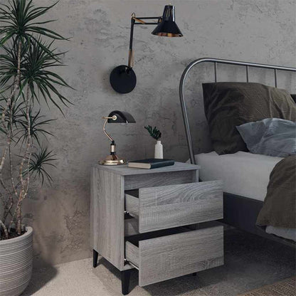 813130 vidaXL Bed Cabinet with Metal Legs Grey Sonoma 40x35x50 cm