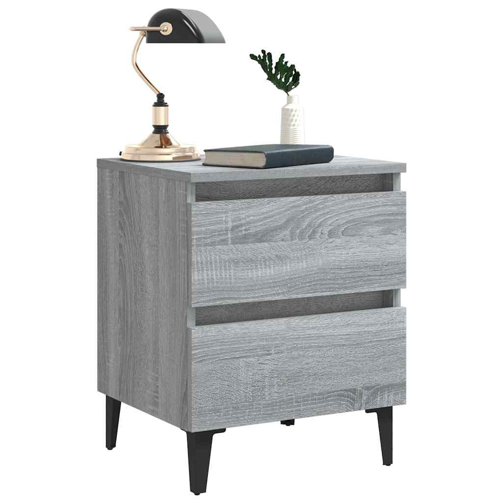 813130 vidaXL Bed Cabinet with Metal Legs Grey Sonoma 40x35x50 cm