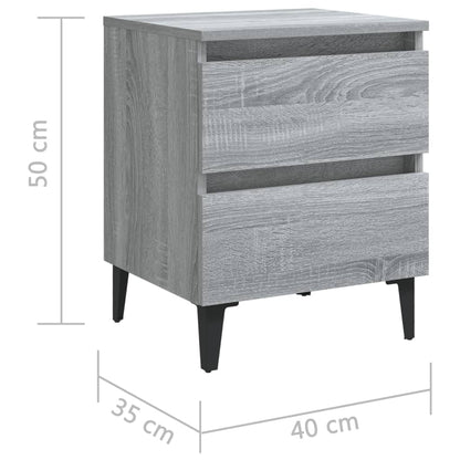 vidaXL Bed Cabinet with Metal Legs Grey Sonoma 40x35x50 cm