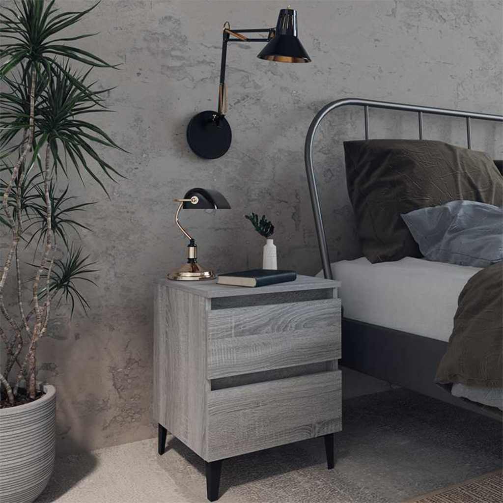 813130 vidaXL Bed Cabinet with Metal Legs Grey Sonoma 40x35x50 cm